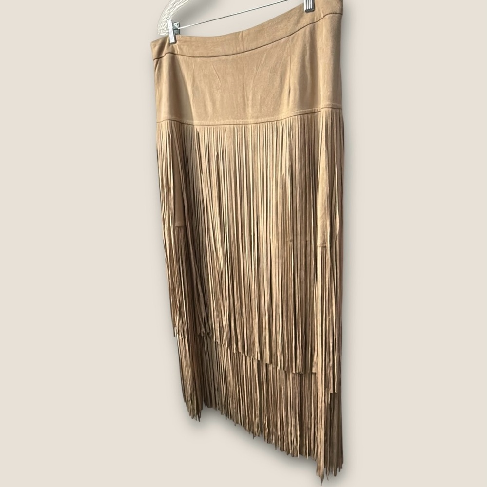 JOH Faux Suede Fringe Skirt Tan Western Boho Fringe Long Skirt XXL